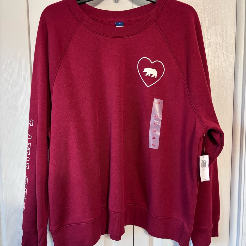 Old Navy Women's Burgundy Sweatshirt with Bear Heart Design